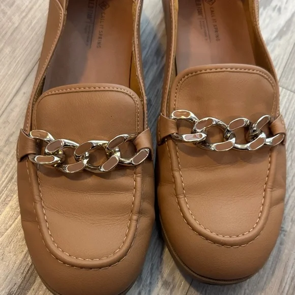 Call it Spring Brown Leather Loafers with Chain Detail - Picture 2 of 7